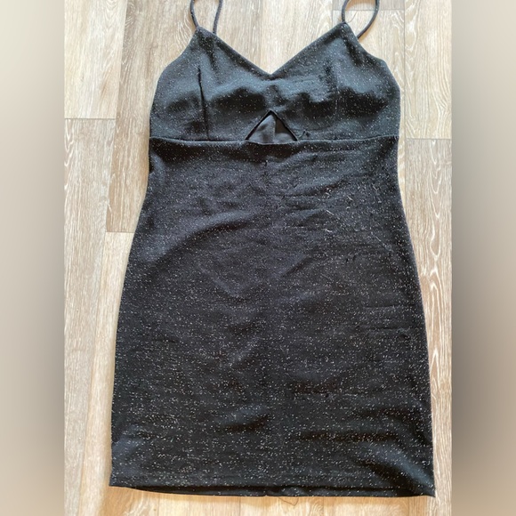Black spaghetti strap dress.  Shimmer black.  Large and stretch.  Worn 2 times. - Picture 2 of 4